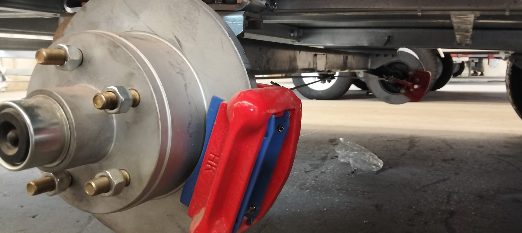 Trailer brake hub close-up
