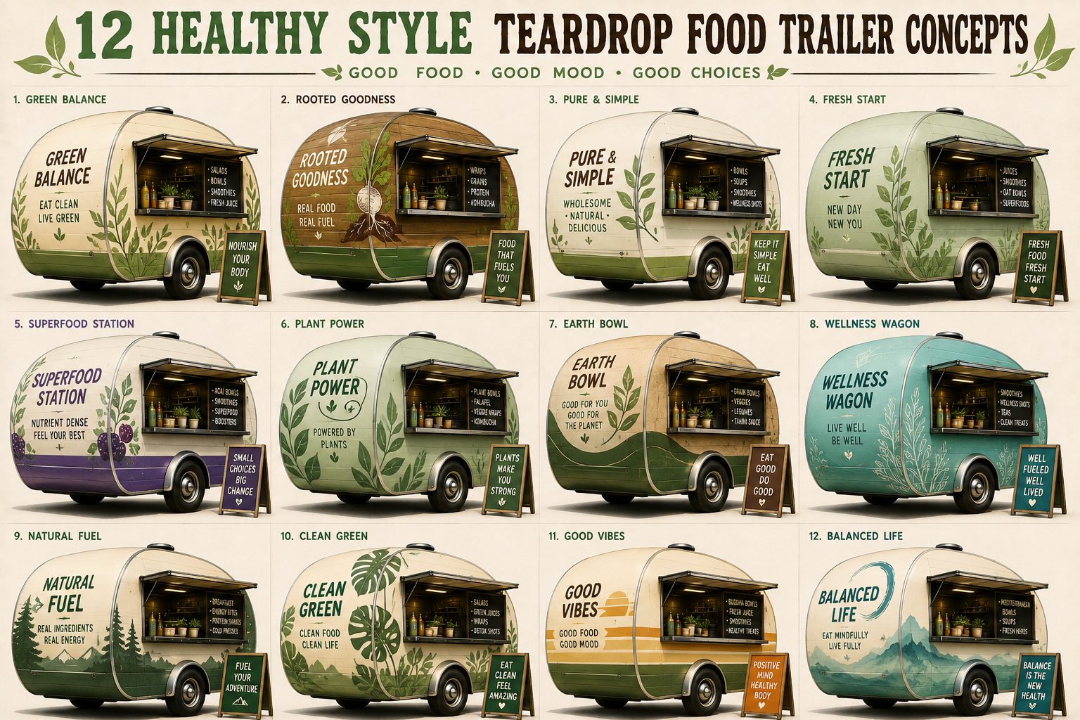 Board of healthy-eating themed trailer concepts
