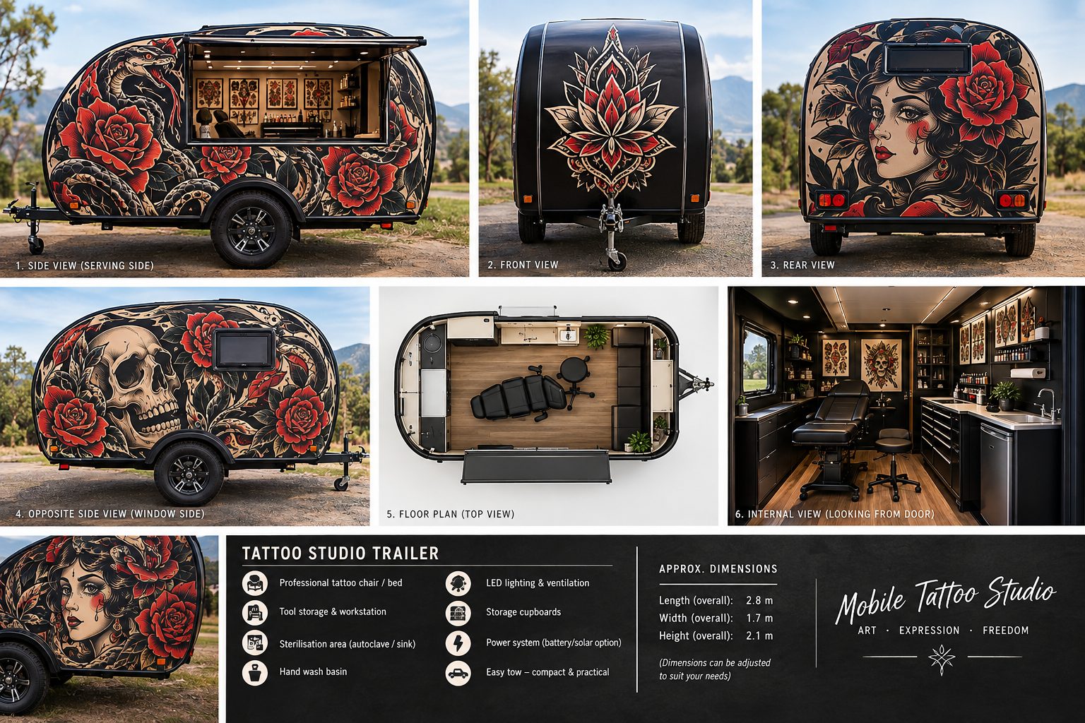 Concept board for a mobile tattoo studio trailer